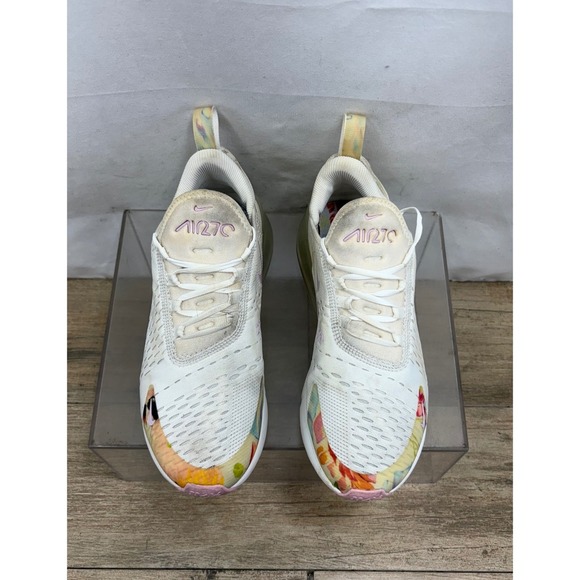 Nike Air Max 270 Floral Running Shoes White Pink Women's Size 7 Sneakers - Picture 3 of 10